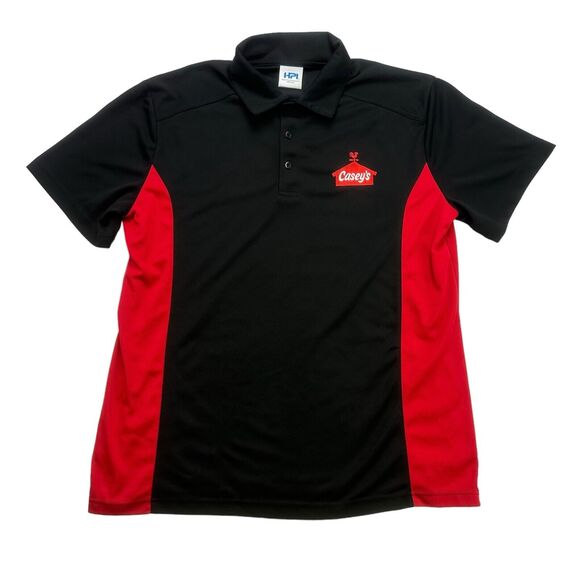 Caseys Polo Shirt Mens Large L Black Red Short Sleeve Workwear Employee - Picture 1 of 9